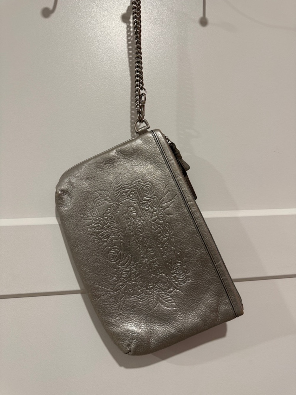 Coach Metallic Silver Embossed Leather Wristlet